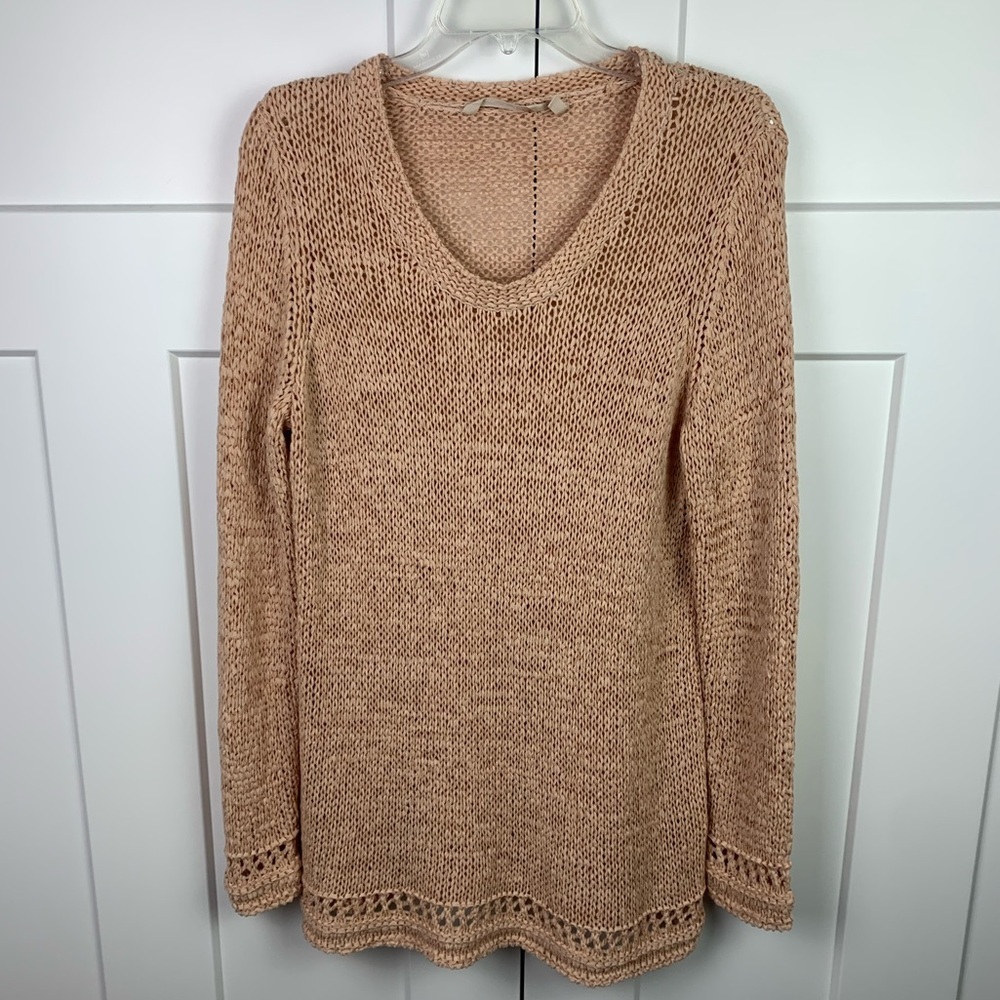 Soft Surroundings LARGE Blush Pink Open Knit Sweater Tunic Beach Coastal Boho